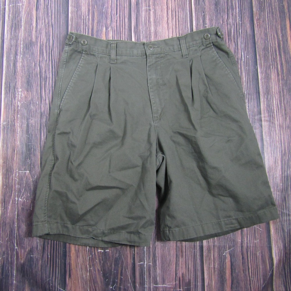 Cherokee Mens 34 Green Pleated Chino Shorts Cotton Canvas 9" Inseam Casual